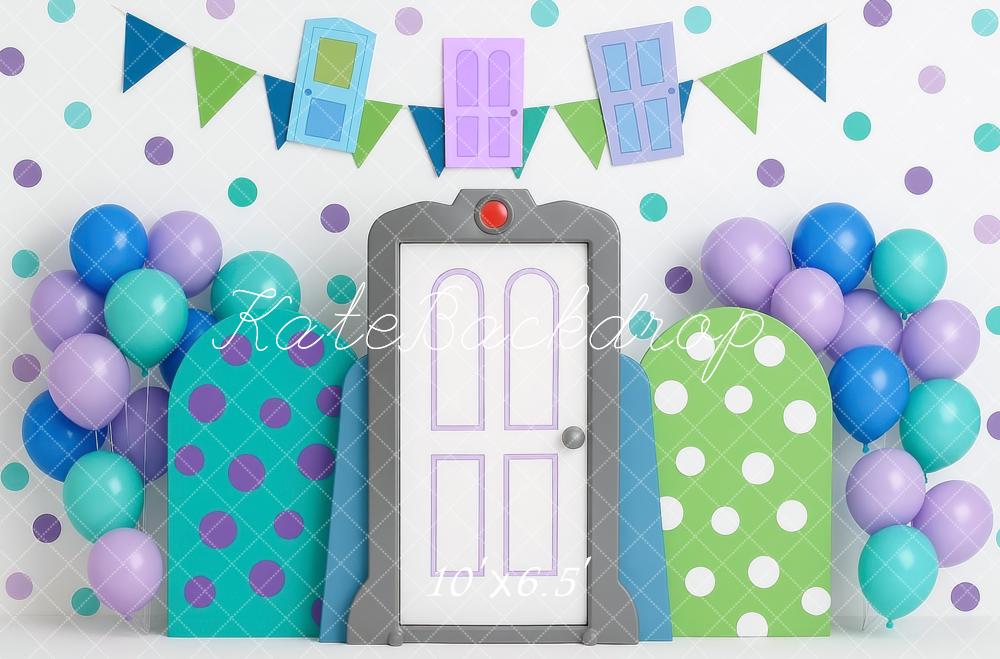 Kate Anniversaire Porte Coloré Ballons Toile de fond conçue par Mini MakeBelieve