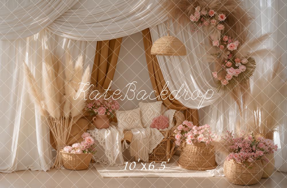 Kate Bohème Fleurs Rideaux Pampas Toile de fond conçue par Emetselch