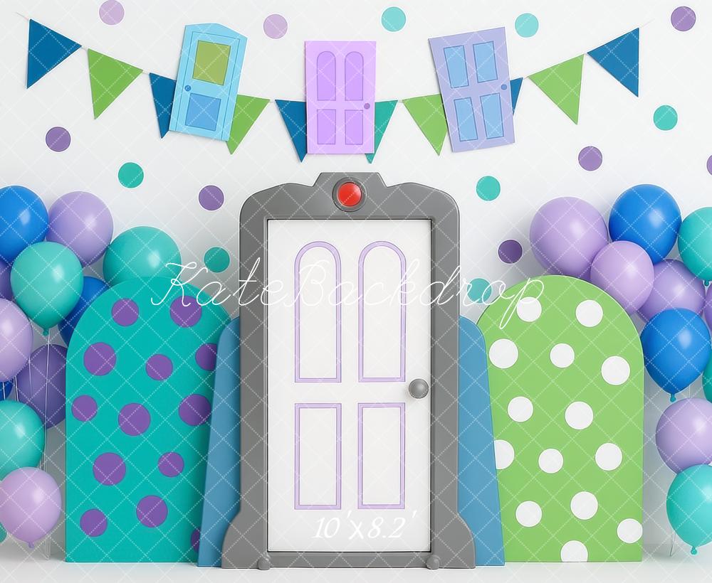 Kate Anniversaire Porte Coloré Ballons Toile de fond conçue par Mini MakeBelieve