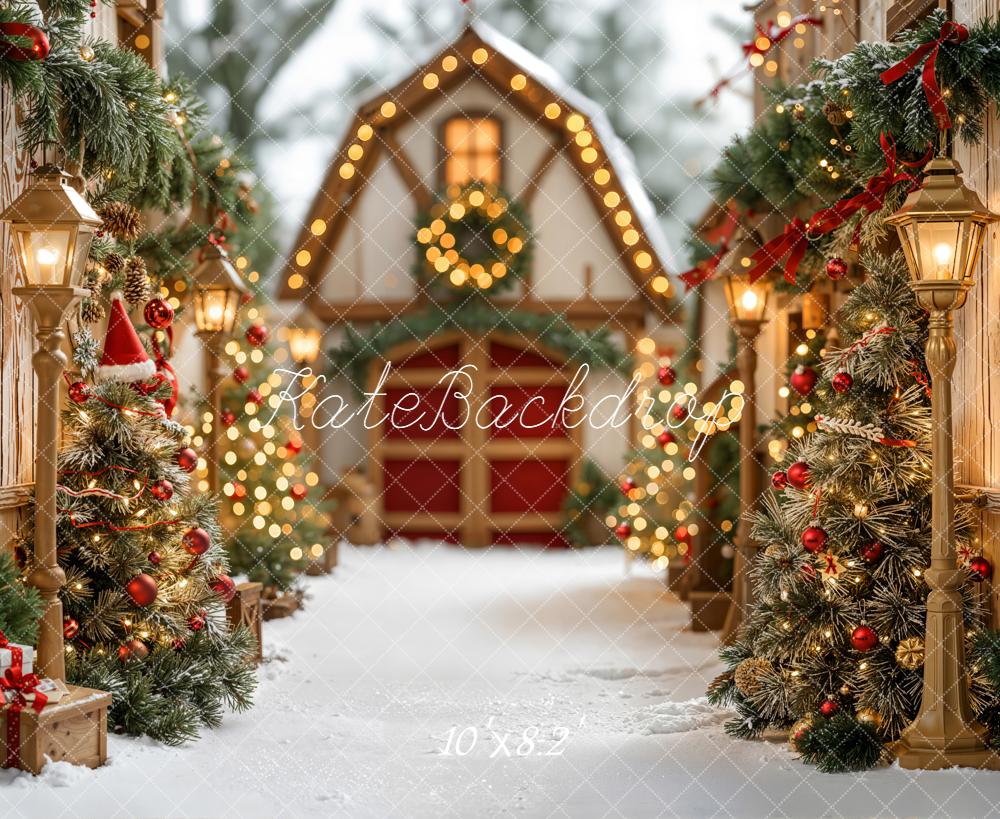 Kate Noël Village Neige Lampadaires Toile de fond conçue par Emetselch - Kate Backdrop FR