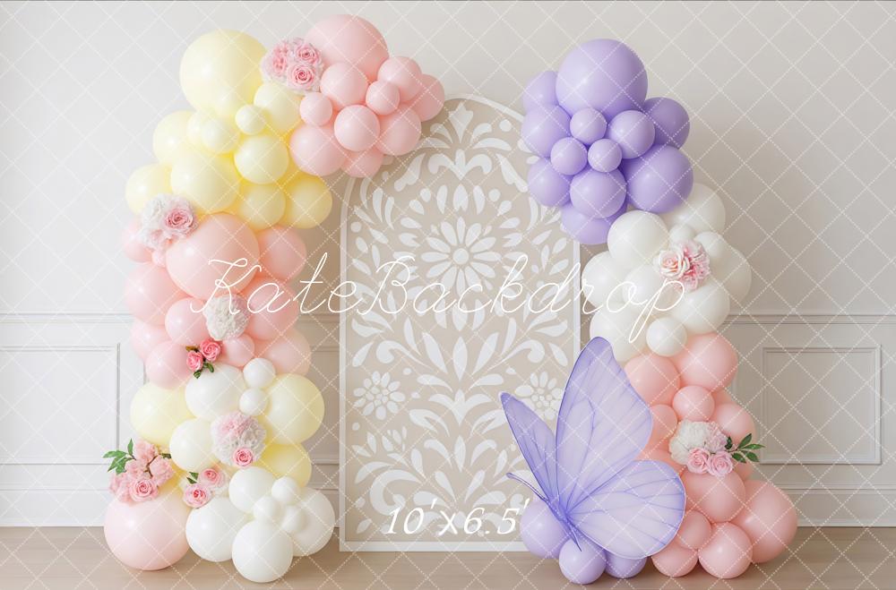 Kate Ballons Papillon Fleurs Pastel Toile de fond conçue par Mini MakeBelieve - Kate Backdrop FR