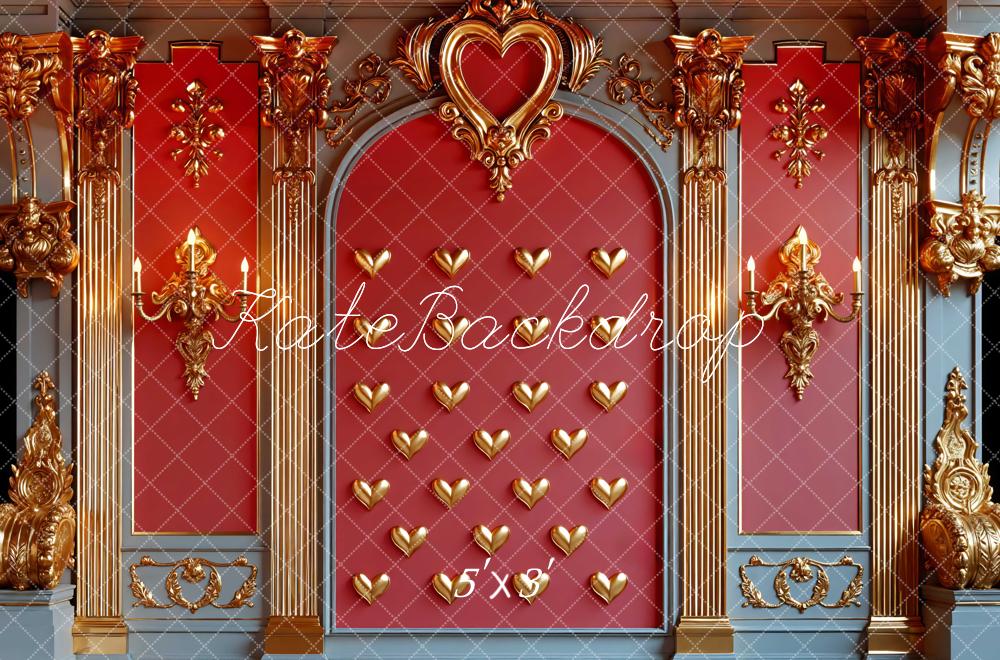 Kate Saint Valentin Mur Baroque Rouge Cœurs Toile de fond conçue par Mini MakeBelieve