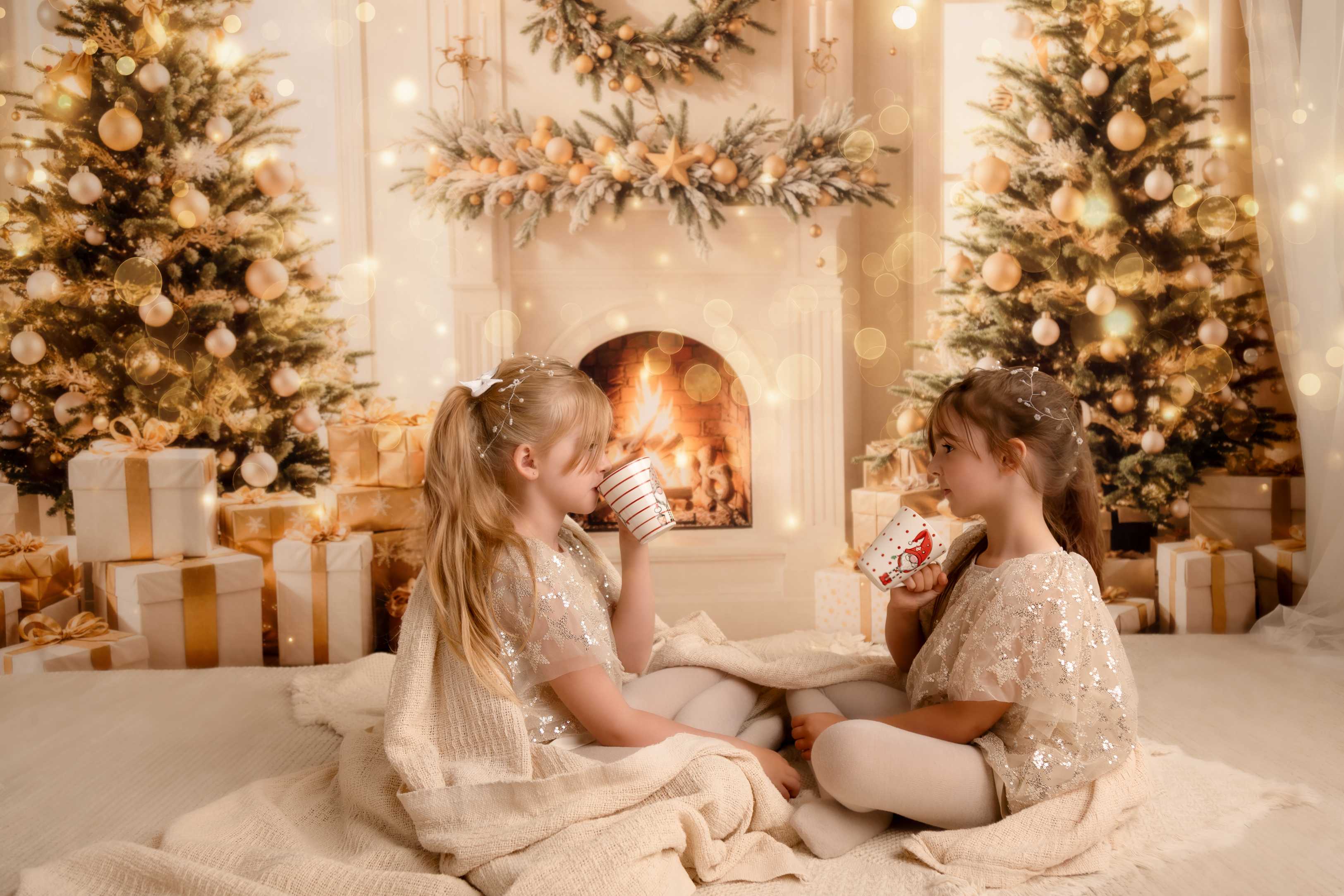 Kate Sapin de Noël Cheminée Doré Cadeaux Toile de fond conçue par Emetselch - Kate Backdrop FR