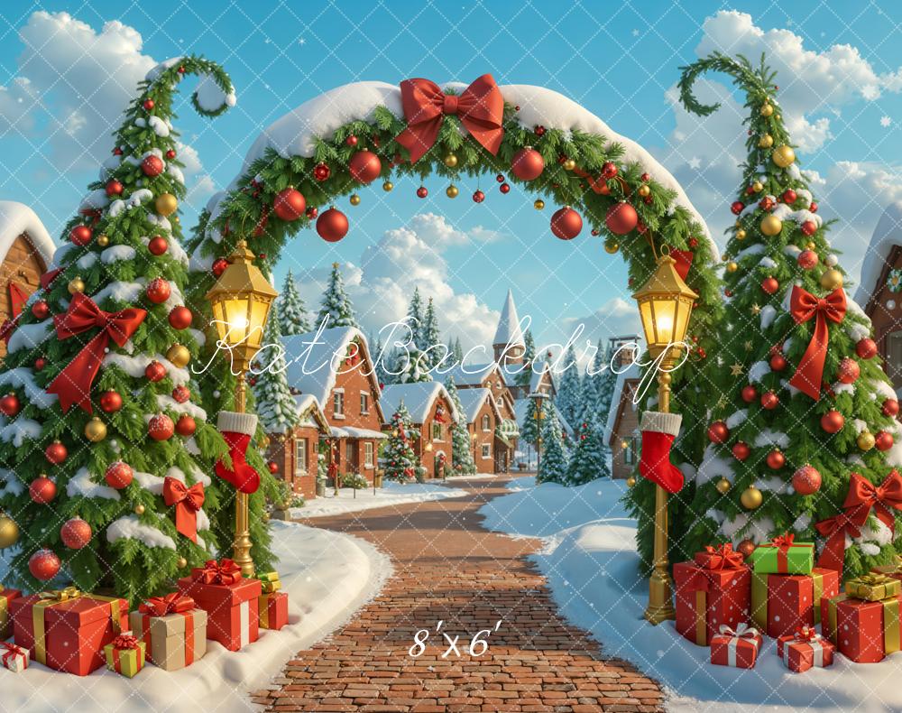 Kate Noël Arches Sapins Cadeaux Toile de fond en Laine conçue par Emetselch - Kate Backdrop FR