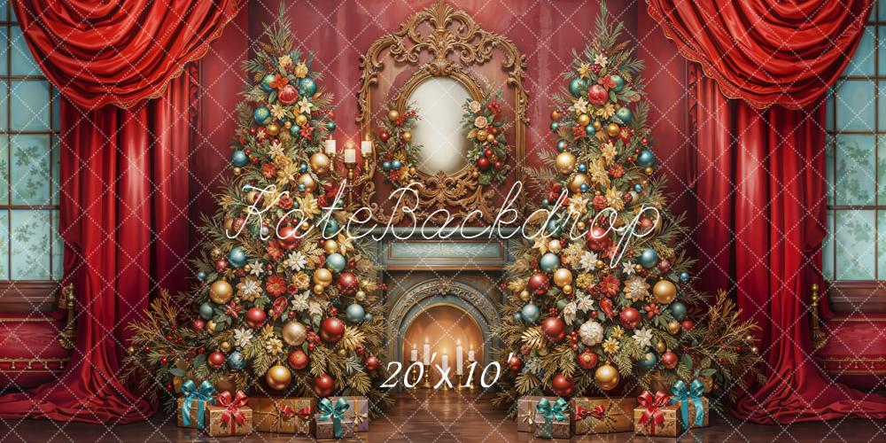 Kate Noël Sapins Cheminée Rideaux Cadeaux Toile de fond conçue par Emetselch - Kate Backdrop FR