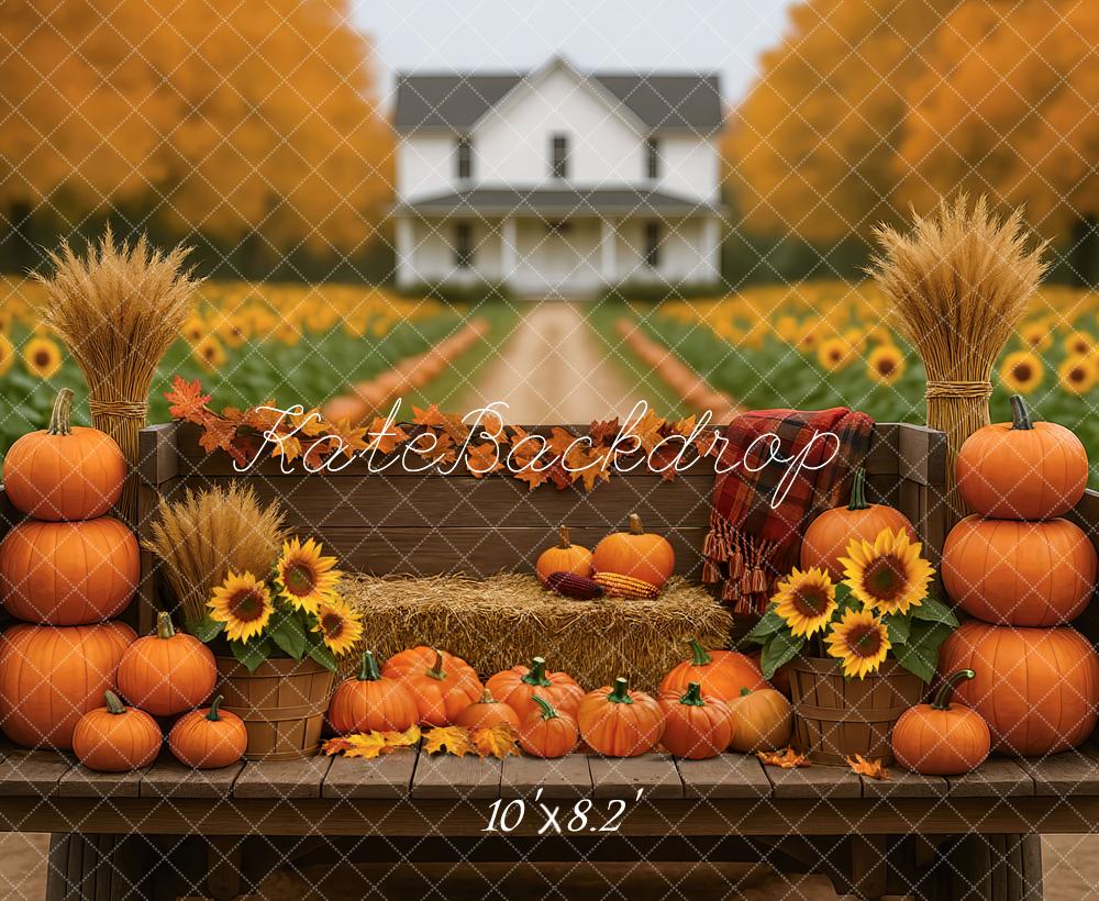 Kate Automne Citrouilles Tournesols Ferme Toile de fond conçue par Mini MakeBelieve - Kate Backdrop FR