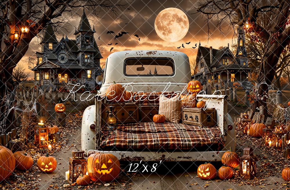 Kate Halloween Camion Citrouilles Lune Toile de fond en Laine conçue par Emetselch - Kate Backdrop FR