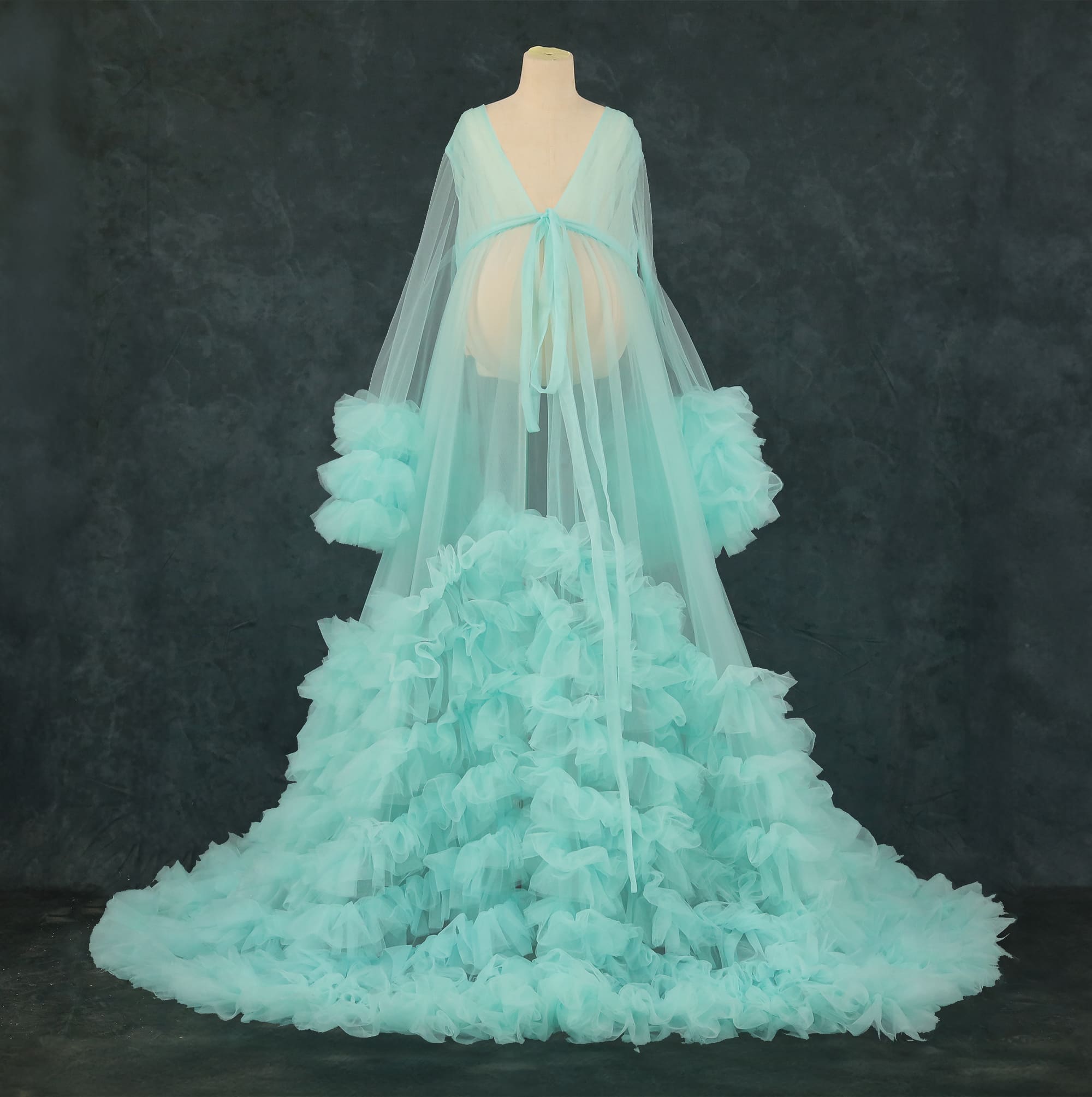 Kate Col en V Maille Manche mi-longue Longue Robe de Grossesse pour Séance Photo - Kate Backdrop FR