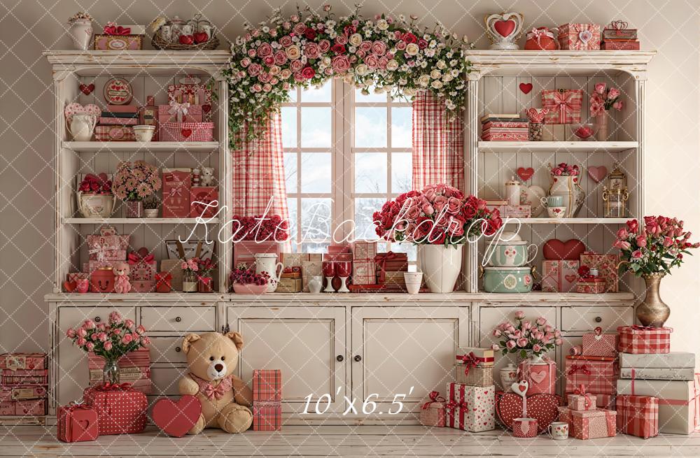 Kate Saint Valentin Fleurs Cadeaux Ours Toile de fond conçue par Emetselch - Kate Backdrop FR