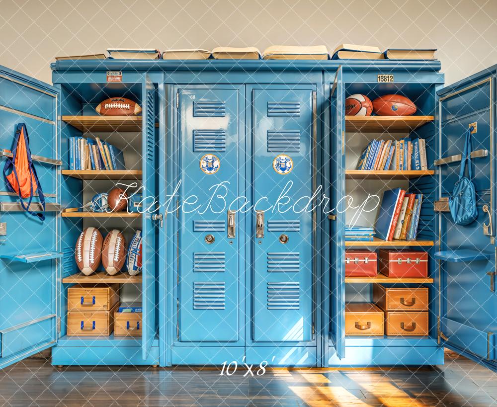 Kate Scolaire Casiers Bleu Livres Toile de fond en Laine conçue par Emetselch - Kate Backdrop FR