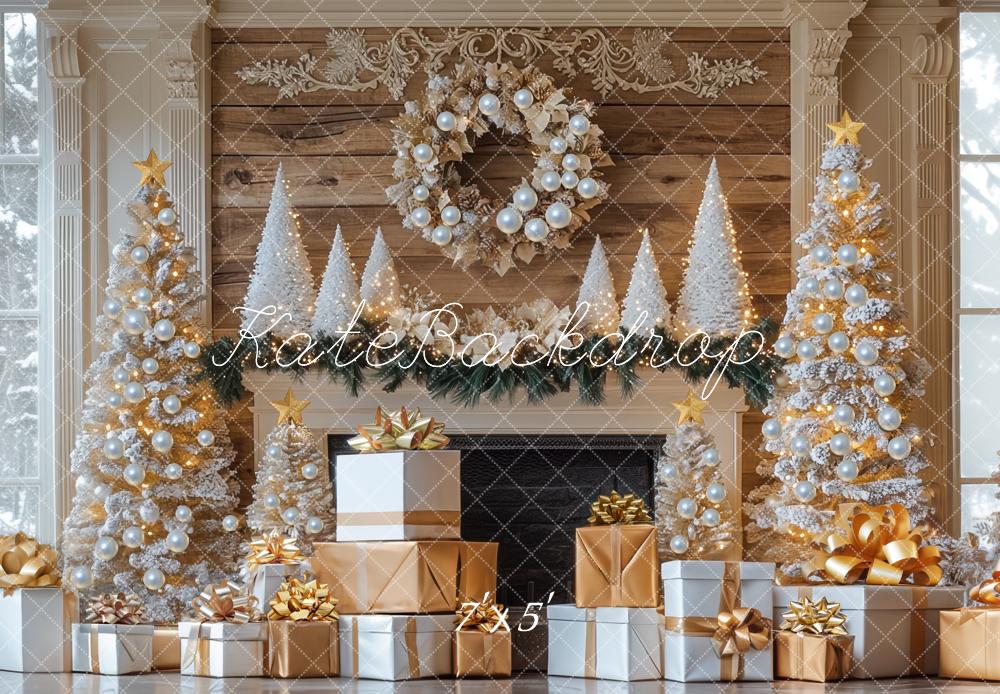 Kate Sapins de Noël Cadeaux Cheminée Toile de fond conçue par Mini MakeBelieve - Kate Backdrop FR