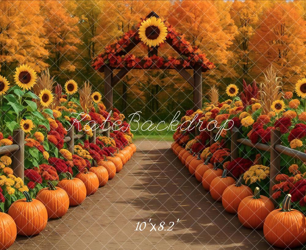 Kate Automne Orange Citrouilles Tournesols Toile de fond conçue par Mini MakeBelieve