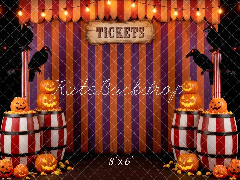Kate Halloween Cirque Barils Corbeaux Citrouilles Toile de fond conçue par Patty Roberts