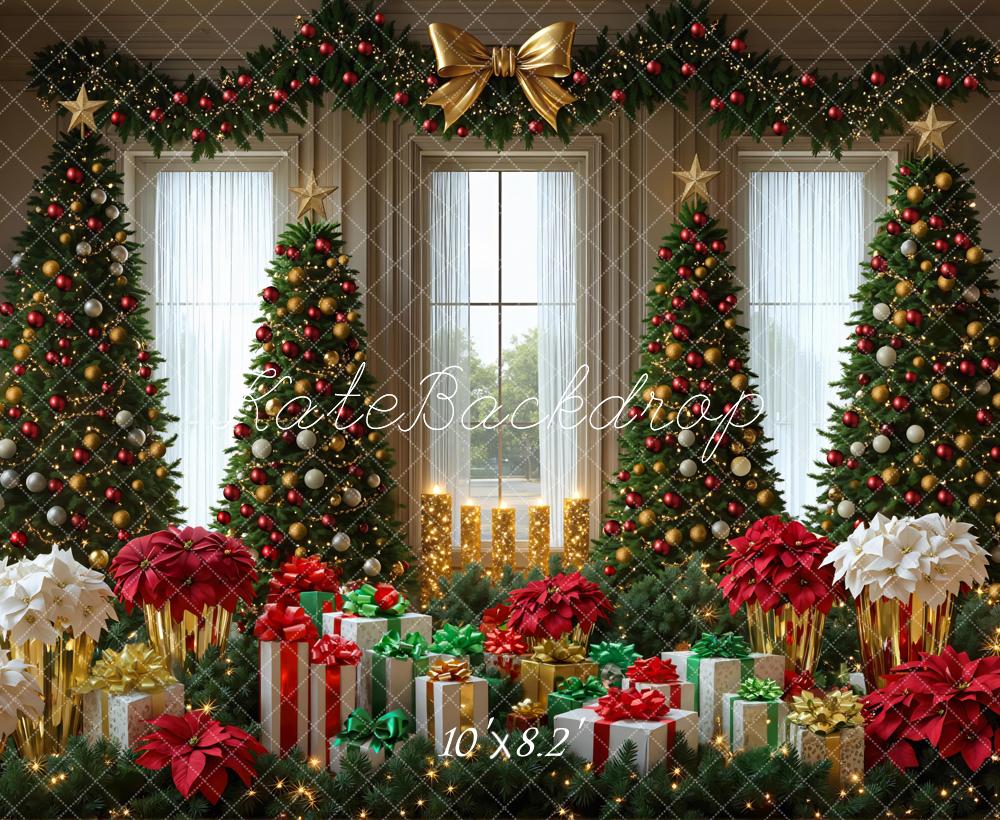 Kate Noël Sapins Cadeaux Fenêtre Toile de fond conçue par Mini MakeBelieve - Kate Backdrop FR