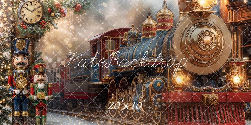 Kate Train Polaire Noël Casse-Noisette Horloge Toile de fond conçue par Emetselch - Kate Backdrop FR