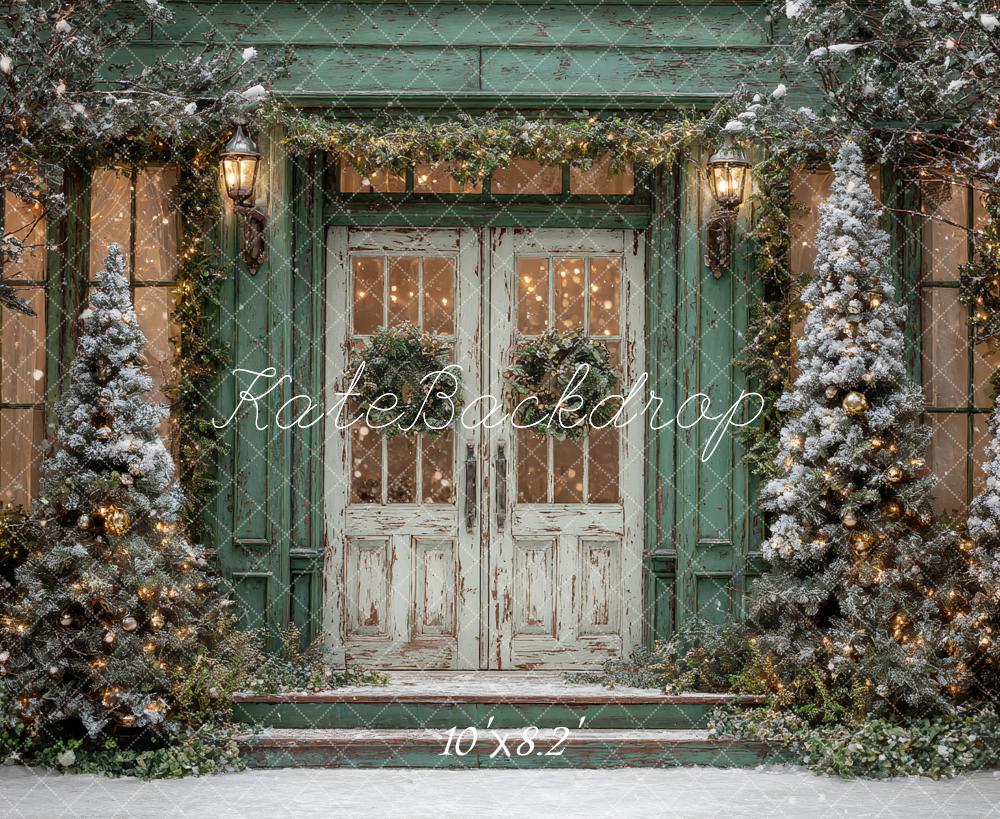 Kate Noël Entrée Sapins Neige Lumière Toile de fond conçue par Ashley Paul