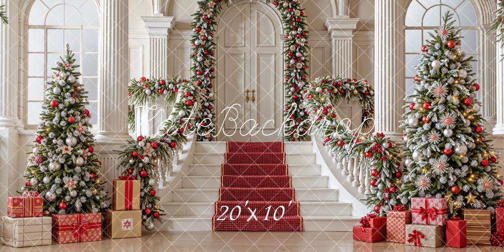 Kate Noël Escalier Sapins Arche Porte Toile de fond conçue par Emetselch - Kate Backdrop FR