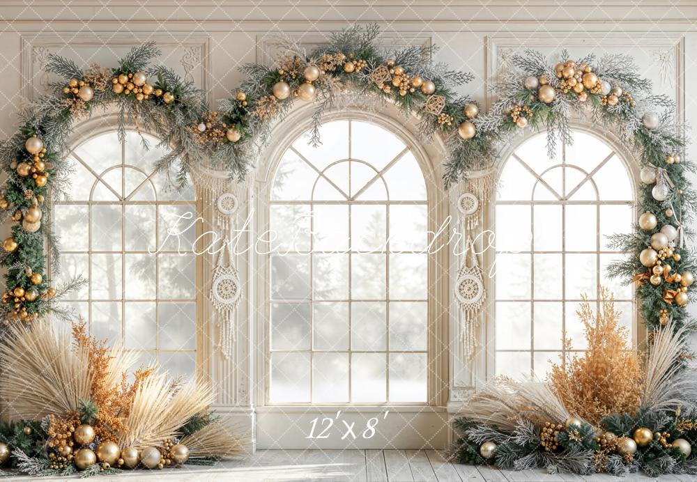 Kate Hiver Noël Bohème Fenêtres Toile de fond en Laine conçue par Emetselch - Kate Backdrop FR