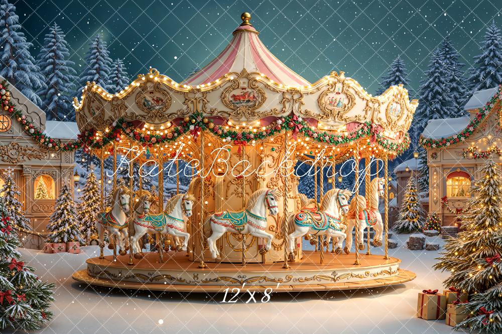 Kate Noël Carrousel Hiver Lumière Toile de fond en Laine conçue par Emetselch - Kate Backdrop FR