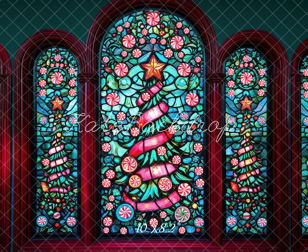 Kate Noël Vitrail Sapin Coloré Toile de fond conçue par Mini MakeBelieve - Kate Backdrop FR