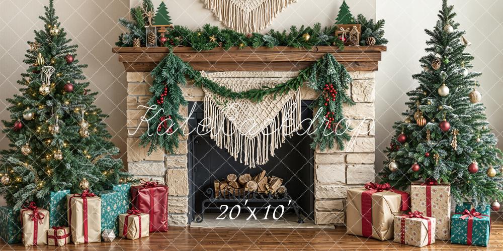 Kate Noël Cheminée Sapins Cadeaux Toile de fond conçue par Emetselch