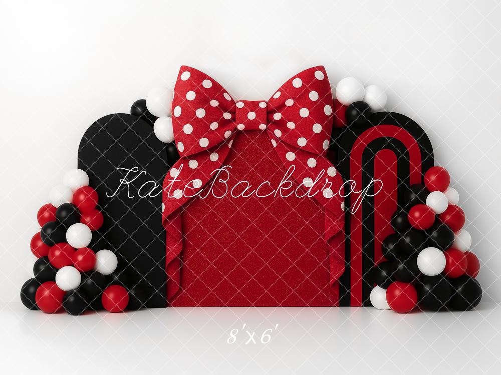 Kate Anniversaire Rouge Noir Nœud Ballons Toile de fond conçue par Ashley Paul - Kate Backdrop FR