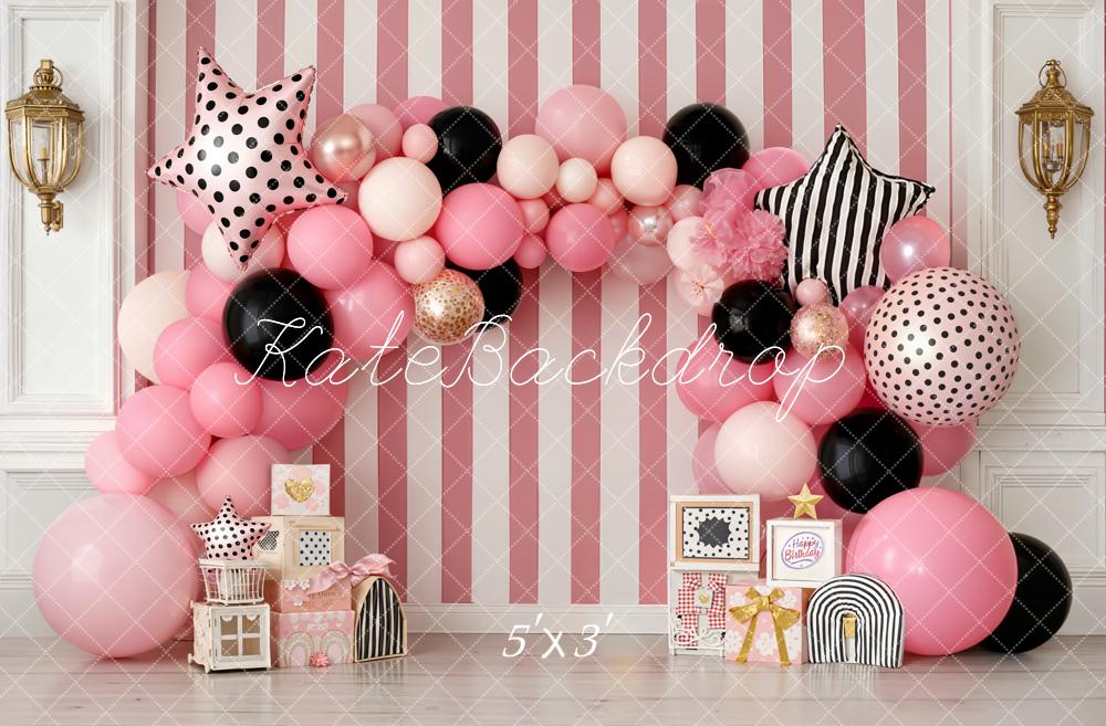 Kate Anniversaire Ballons Rayures Rose Toile de fond conçue par Emstselch