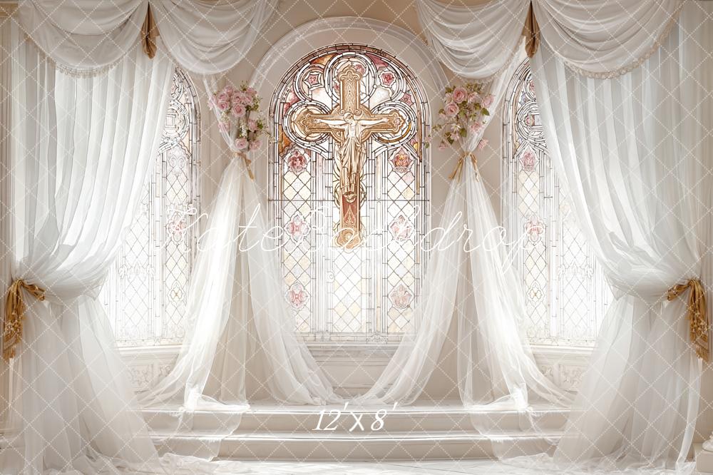 Kate Église Vitrail Croix Mariage Toile de fond conçue par Emetselch
