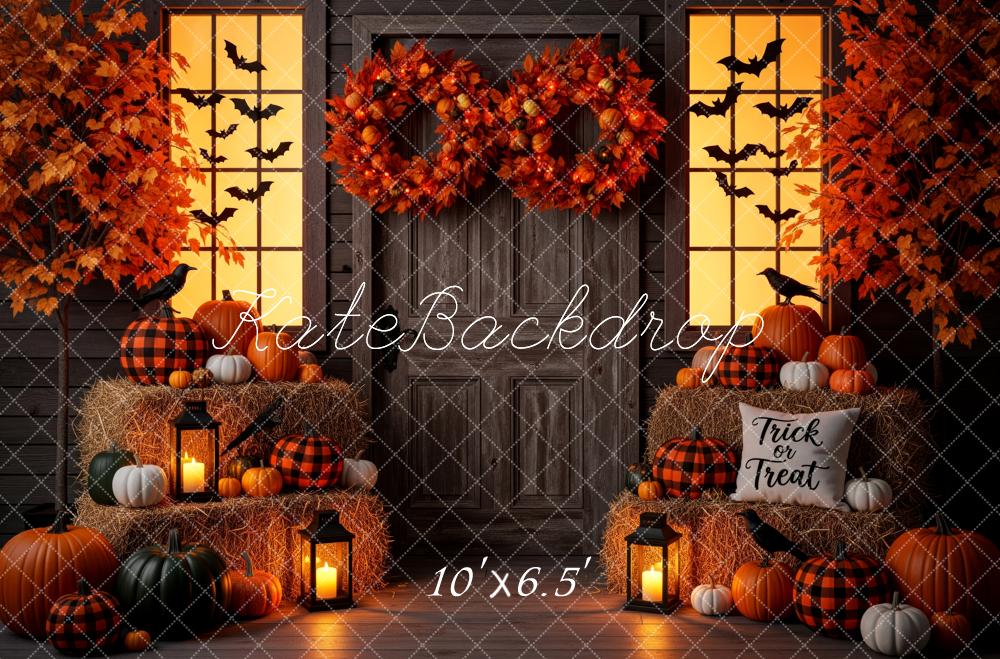 Kate Halloween Citrouilles Feuilles Fenêtre Toile de fond conçue par Patty Roberts