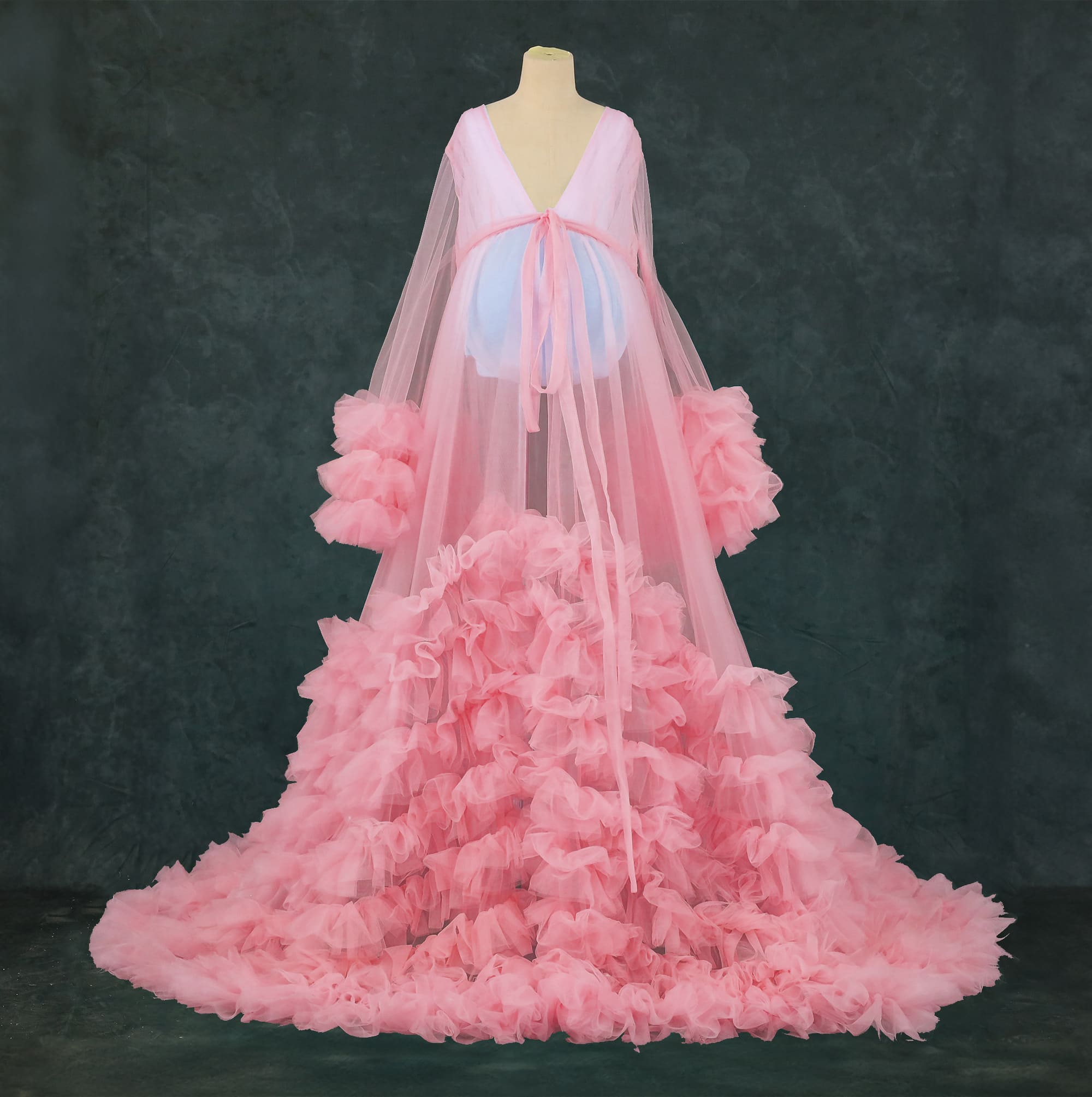 Kate Col en V Maille Manche mi-longue Longue Robe de Grossesse pour Séance Photo - Kate Backdrop FR