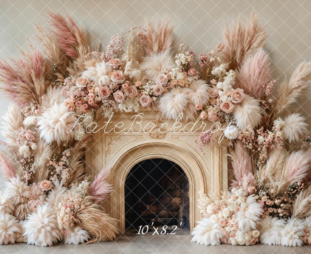 Kate Bohème Cheminée Fleurs Beige Toile de fond conçue par Emetselch