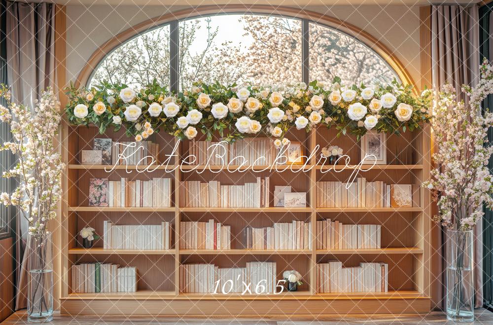 Kate Bibliothèque Fenêtre Fleurs Printemps Toile de fond conçue par Mini MakeBelieve - Kate Backdrop FR