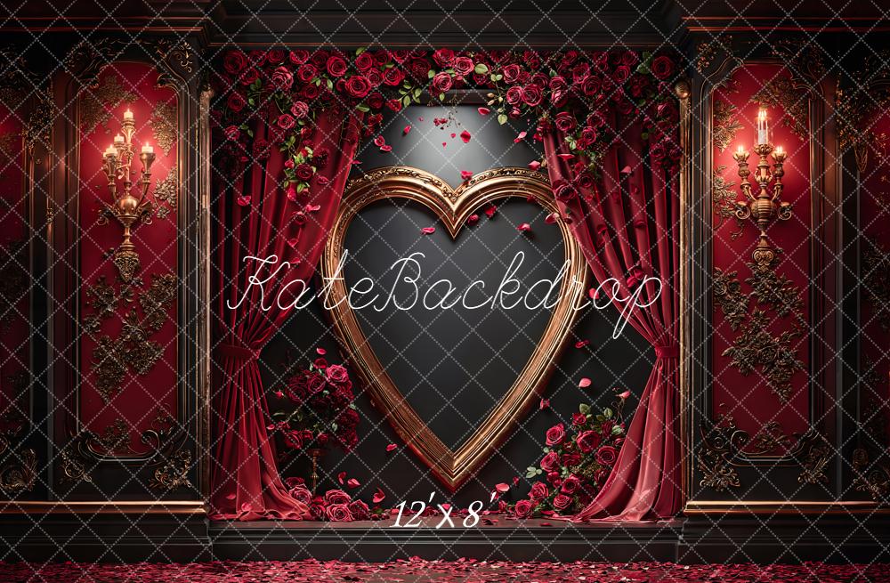 Kate Saint Valentin Coeur Rideaux Roses Toile de fond en Laine conçue par Emetselch