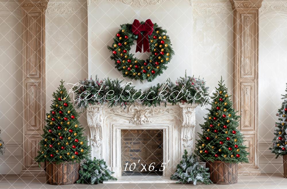 Kate Noël Cheminée Sapins Mur Rétro Toile de fond conçue par Mini MakeBelieve - Kate Backdrop FR
