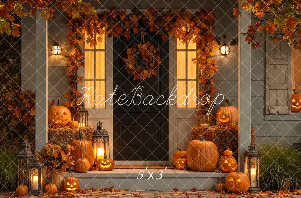 Kate Halloween Citrouilles Feuilles Maison Toile de fond conçue par Emetselch - Kate Backdrop FR