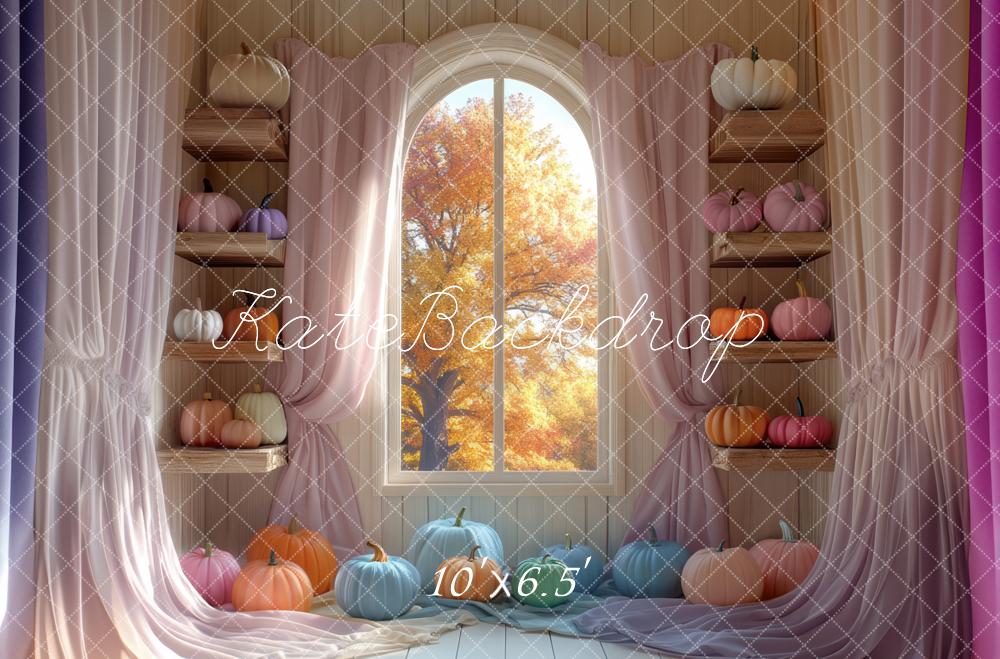 Kate Automne Citrouilles Fenêtre Rideaux Toile de fond conçue par Mini MakeBelieve - Kate Backdrop FR