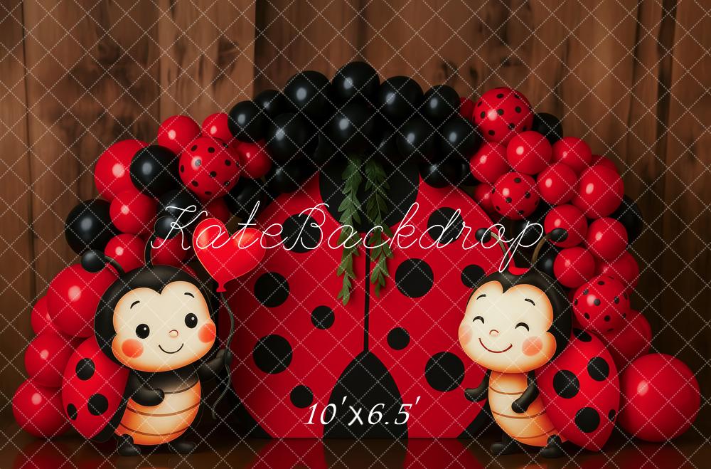 Kate Coccinelle Ballons Bois Anniversaire Toile de fond conçue par Patty Roberts - Kate Backdrop FR