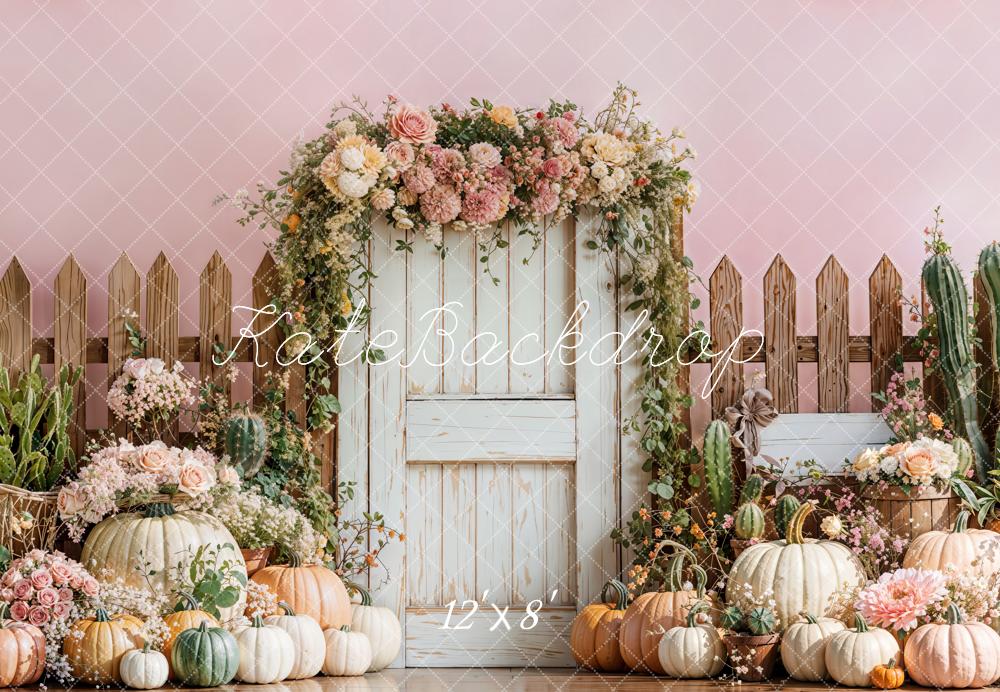 Kate Automne Citrouilles Fleurs Portail Toile de fond en Laine conçue par Emetselch - Kate Backdrop FR