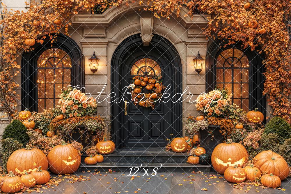 Kate Halloween Citrouilles Porte Automne Toile de fond en Laine conçue par Emetselch - Kate Backdrop FR
