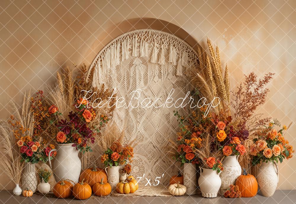 Kate Automne Boho Citrouilles Vases Fleurs Toile de fond conçue par Emetselch - Kate Backdrop FR