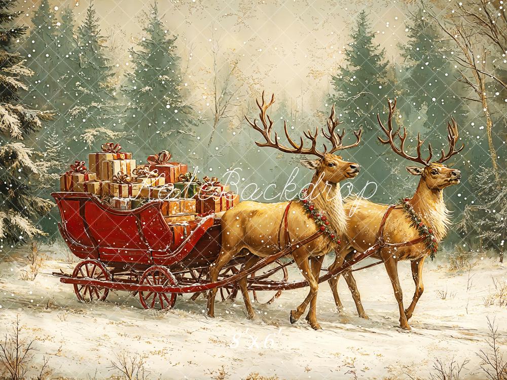 Kate Noël Rennes Traîneau Forêt Neige Toile de fond conçue par Emetselch - Kate Backdrop FR