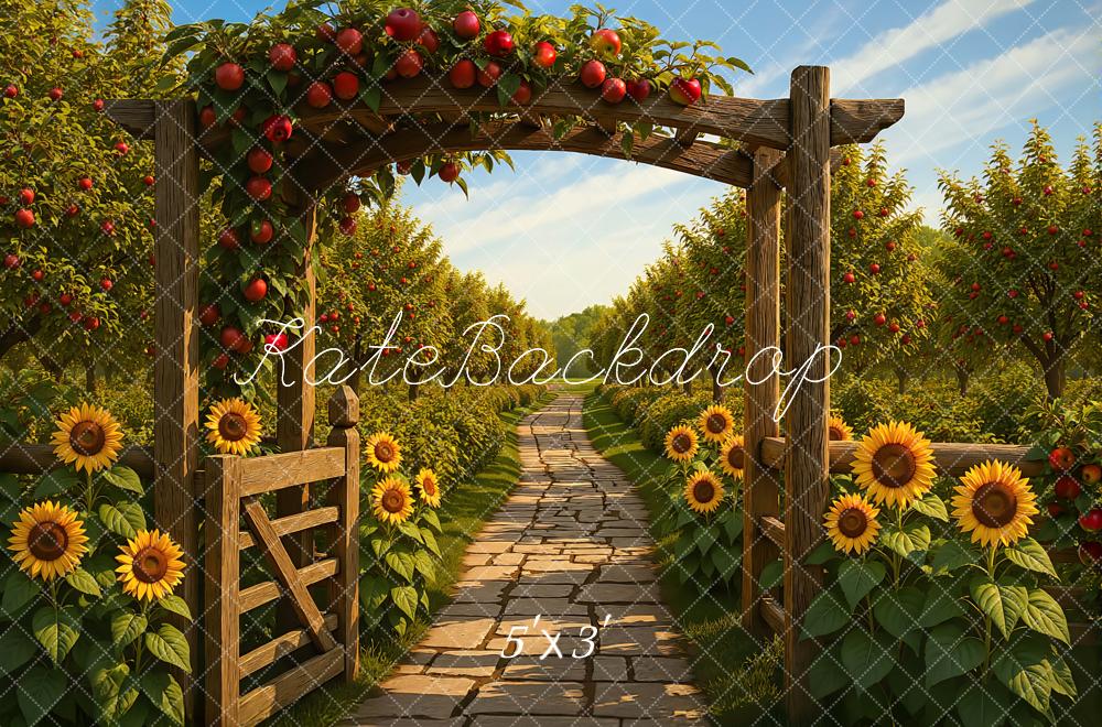 Kate Automne Jardin Pommiers Tournesols Toile de fond conçue par Mini MakeBelieve - Kate Backdrop FR