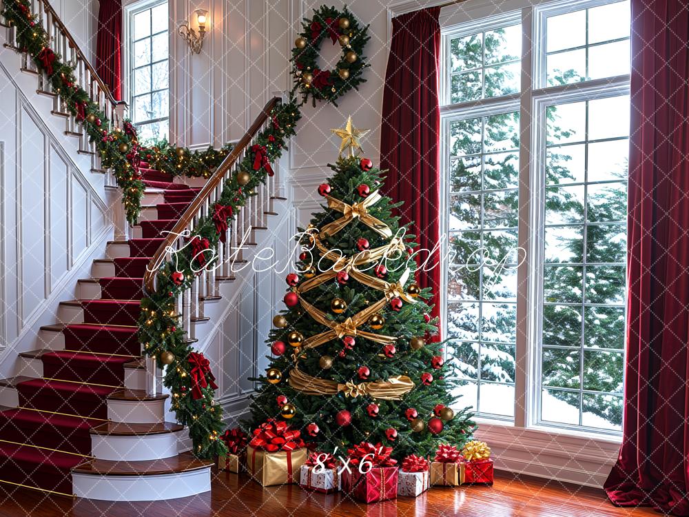 Kate Noël Sapin Escalier Fenêtre Toile de fond conçue par Mini MakeBelieve - Kate Backdrop FR