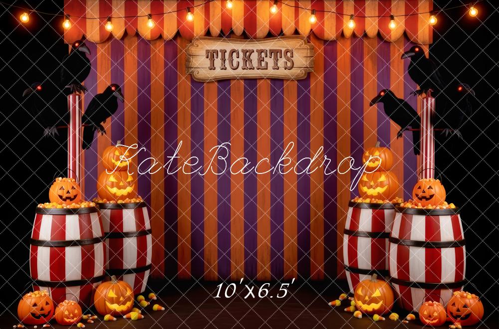 Kate Halloween Cirque Barils Corbeaux Citrouilles Toile de fond conçue par Patty Roberts