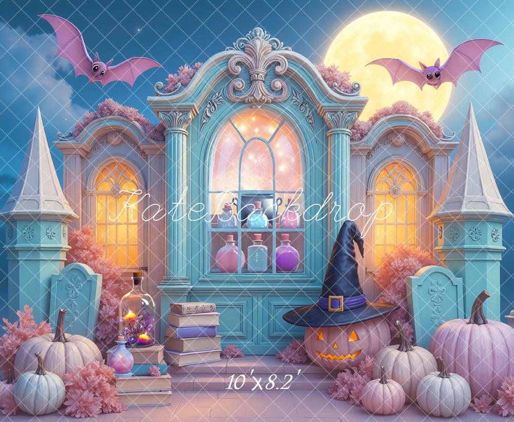 Kate Halloween Château Citrouilles Lune Toile de fond conçue par Mini MakeBelieve