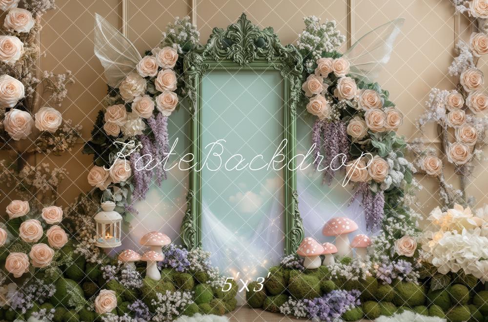 Kate Fée Cadre Fleurs Champignons Toile de fond conçue par Mini MakeBelieve - Kate Backdrop FR