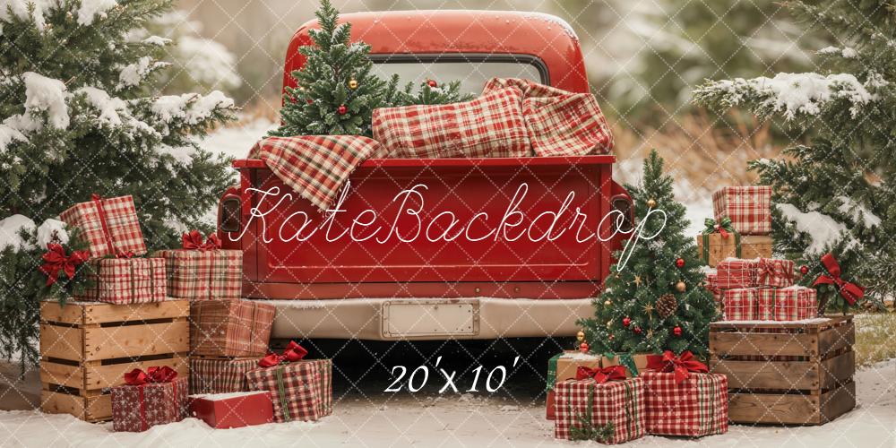 Kate Noël Camion Rouge Cadeaux Sapins Toile de fond conçue par Emetselch - Kate Backdrop FR