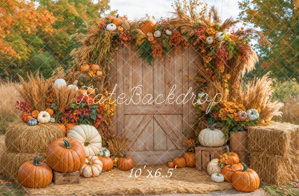 Kate Automne Citrouilles Fleurs Foin Toile de fond conçue par Emetselch - Kate Backdrop FR