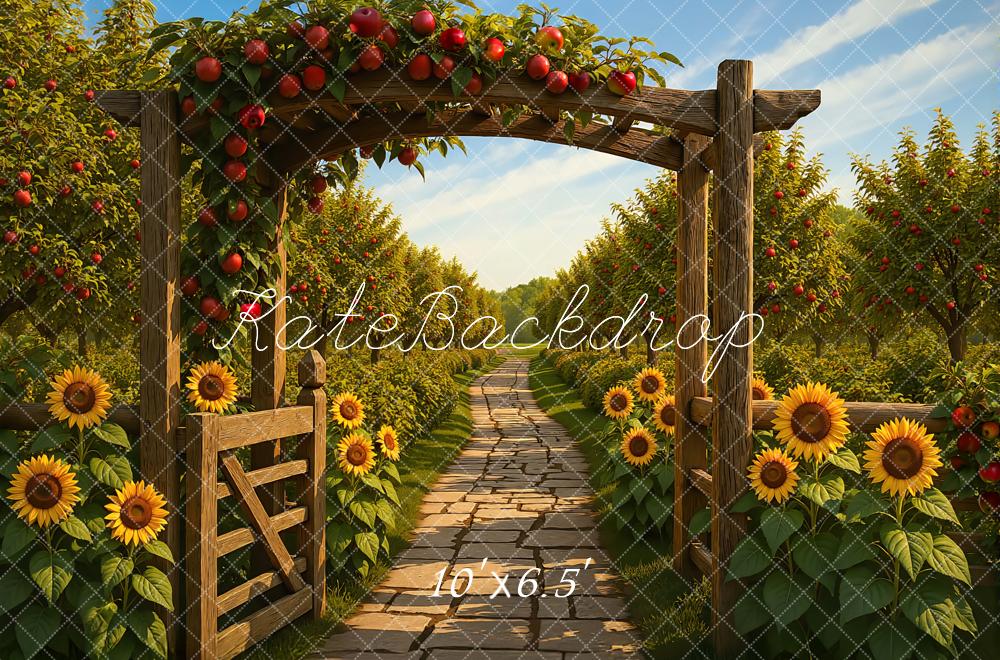 Kate Automne Jardin Pommiers Tournesols Toile de fond conçue par Mini MakeBelieve - Kate Backdrop FR