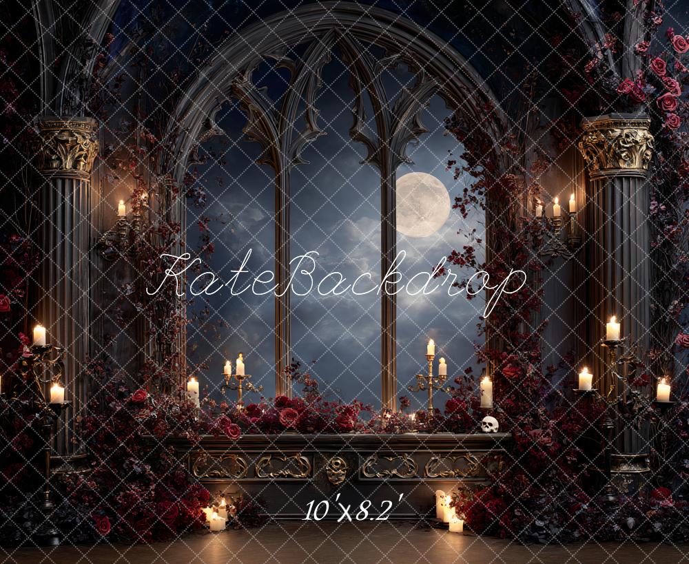 FLASH #1 Kate Halloween Château Bougies Fenêtre Lune Toile de fond conçue par Ashley Paul
